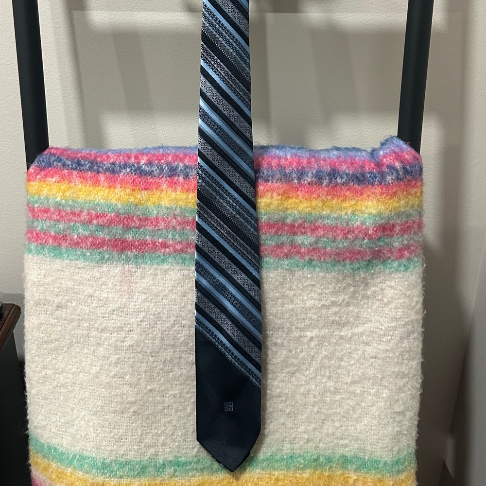 Givenchy Navy and Light Blue Striped Silk Tie